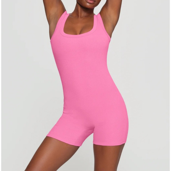 NWT SKIMS Ribbed Scoop-Neck Romper Women's Sugar Pink Size 2X - Picture 1 of 6